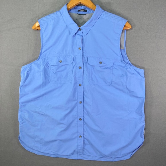 Eddie Bauer Womens 2XLTbBlue Nylon Classic Fit Sleeveless Button Up Shirt Camp - Picture 1 of 10